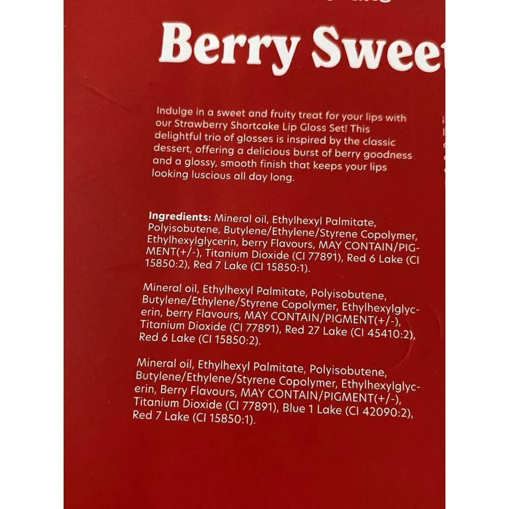 Set Of 3 Celavi STRAWBERRY SHORTCAKE‎ BERRY SWEET Tinted Scented Lip Gloss Trio